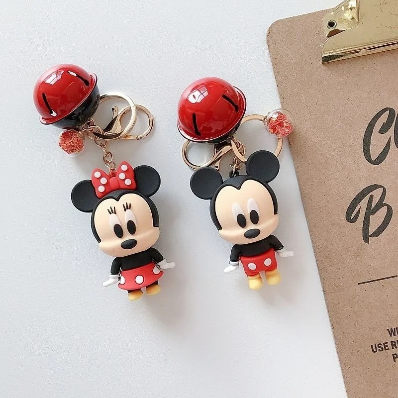 Disney Cartoon Cute Stitch Minnie Keychain for Men and Women, Fashionable and Unique Creative Couple Key Ring with Bell Pendant