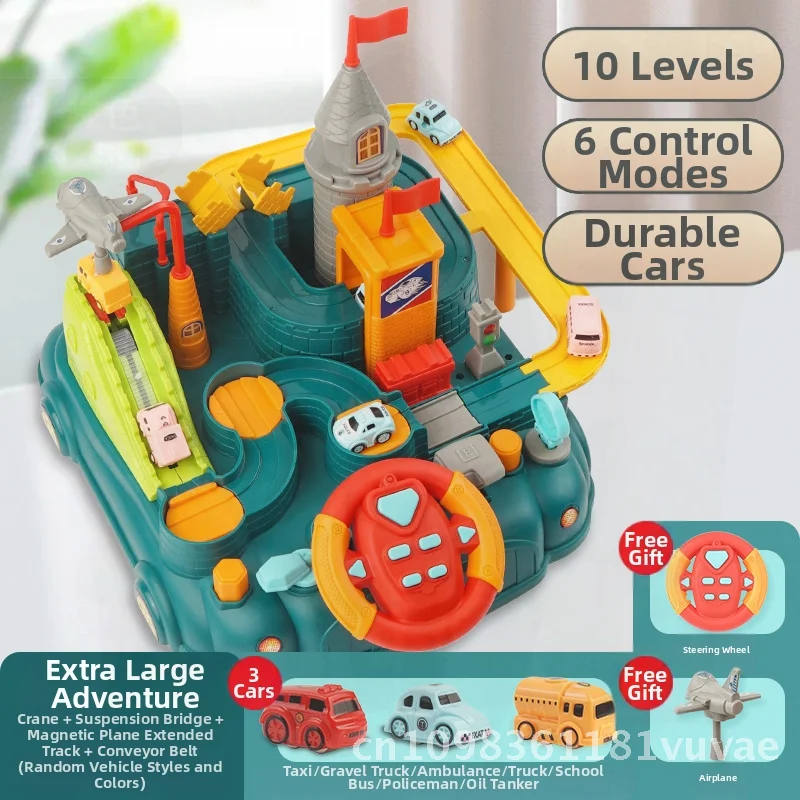 

Детская приключенческая головоломка, замок, лабиринт, игрушечный вагон, семейный интерактивный синий, оранжевый, очень большой, комплект из 3-х автомобилей, рулевое управление с ручным управлением
