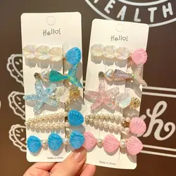 1/5Pcs New Pearl Shell Starfish Hair Clips Princess Headdress Mermaid Hairpins Hair Accessories Ocean Series Bang Clip Girls