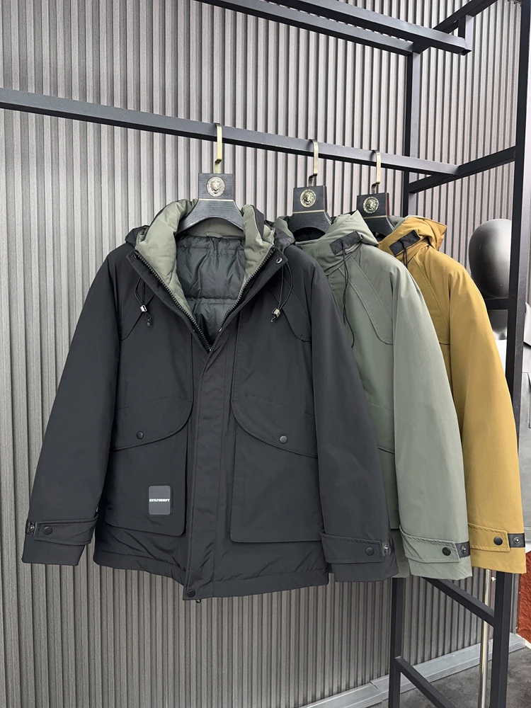 

Men's Thiened Du down Jaet Casual Faion Urban Sle Hooded Warmth Pampa& Brand Regular Length Winter Coat