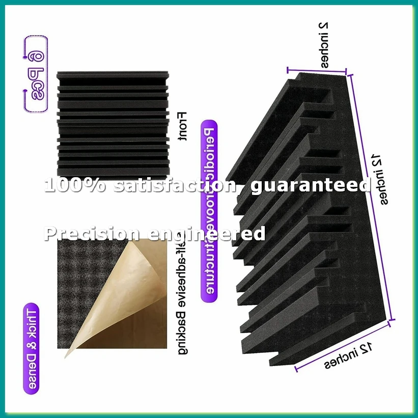 6 Pcs Self-Adhesive Acoustic Foam Panels,12 X 12 X 2 Inches Sound Absorbing Foam,Recording Studio Sound Proof Foam Black-A09G