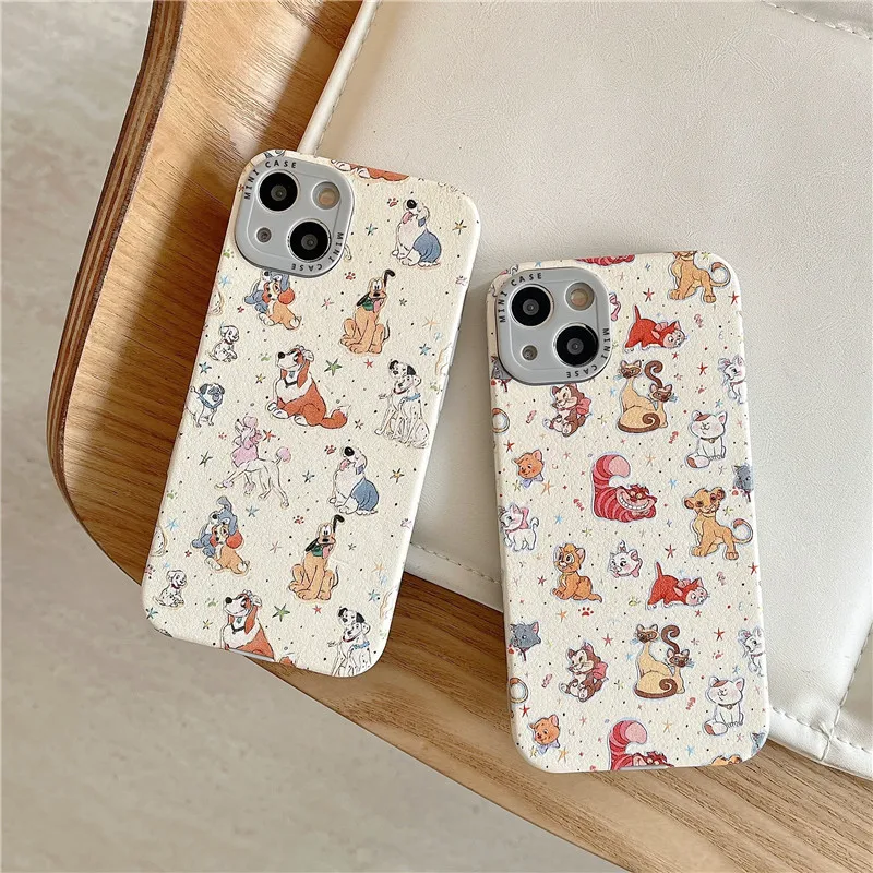 Disney Marie Cat Dog Cheshire Goofy Phone Case for iPhone 13 14 15 16 Pro Max Lady and the Tramp Dalmatian White Skin Cover