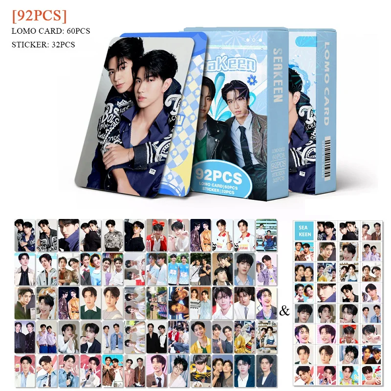 92Pcs Thai Star SeaKeen Laser Lomo Card Collection - Drama CP Sea & Keen Holographic Photo Cards with Stickers for Fans