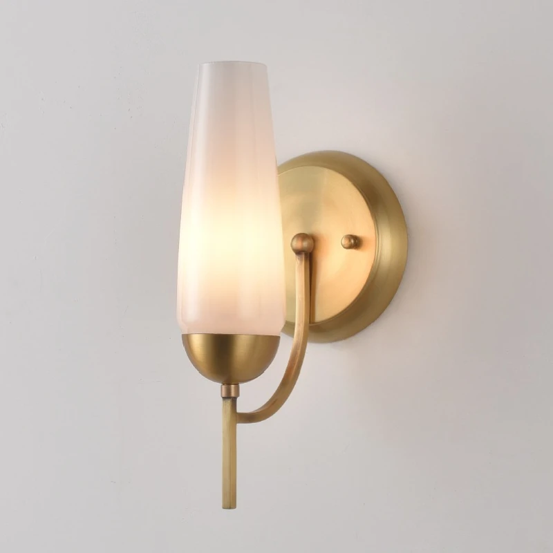 American Style Electroplated Golden Iron Art Wall Lamp Glass Lampshade LED Wall Sconces Bedroom Bedhead Double-headed Wall Light