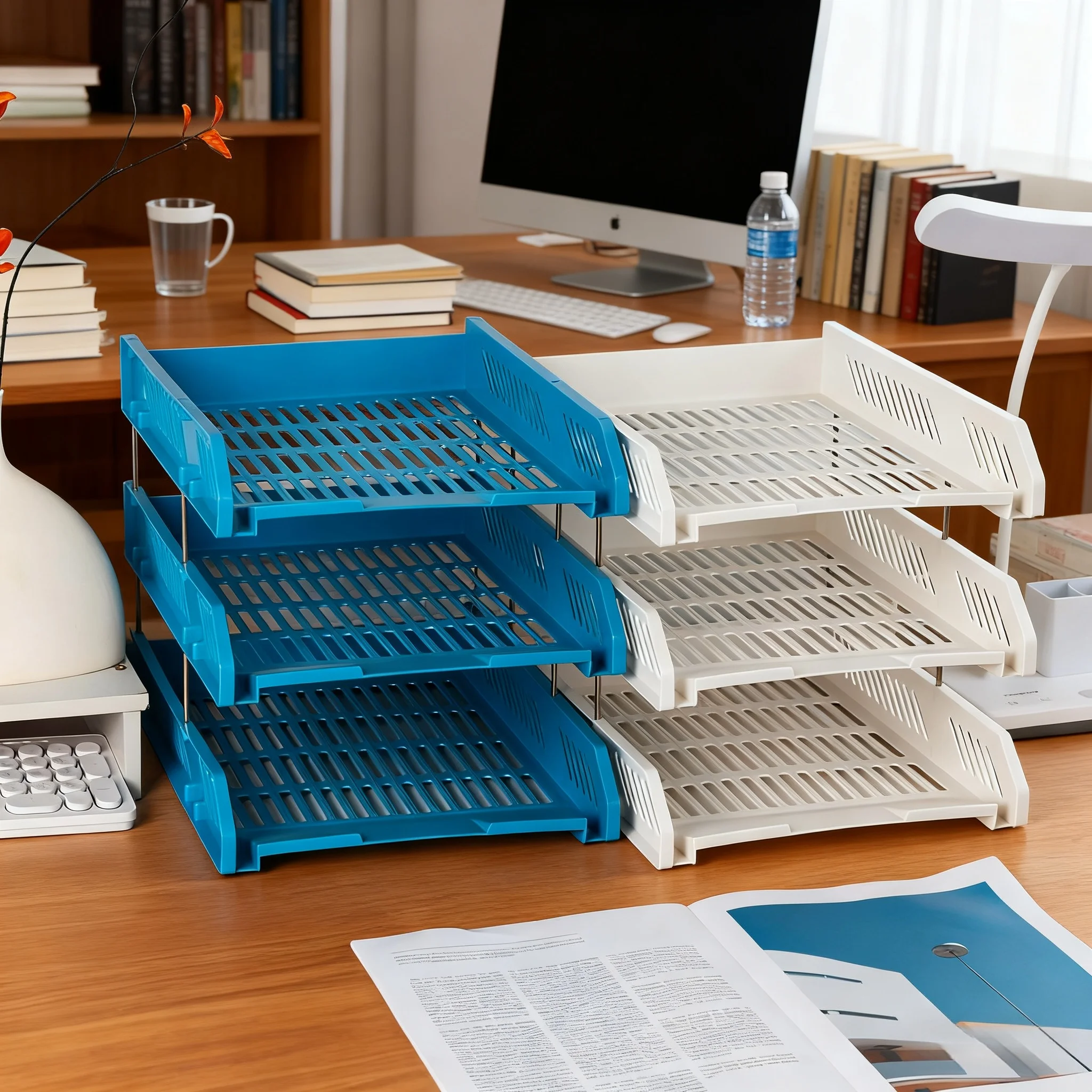 

Desktop File Holder File Tray Three-Layer Plastic Horizontal File Frame Freely Assembled File Organizer Data Storage Rack