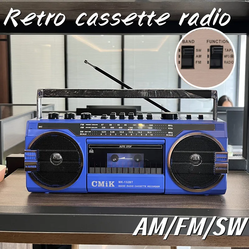 

Classic Cheap Vintage Retro Radio Cassetter Recorder Player with AM/FM/SW 4 Bands Radio Dual Purpose Wireless Bluetooth Speakers