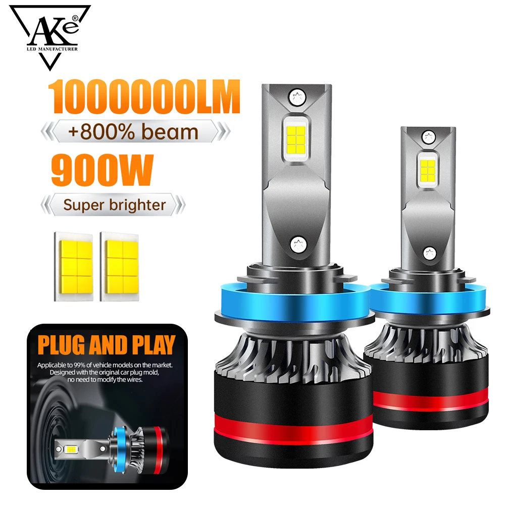 

AKE H4 Low/High Beam Light Bulb, H7 LED Car Headlights, 900W H1 H11 9005 9006 9012 Auto Fog Lamps Bulbs 6000K Canbus Plug&Play