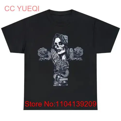 Vintage Chicano Cross Gothic Female Skull Tattoo T Shirt long or short sleeves