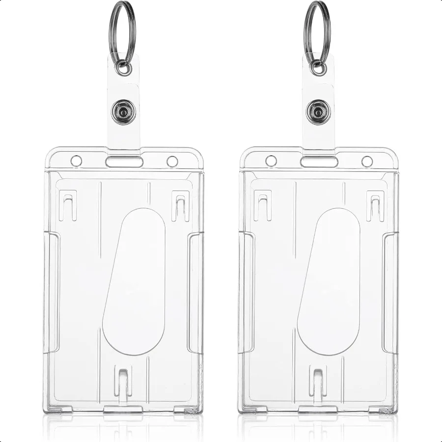 

Держатель бейджа для удостоверения личности с брелоком. Комплект из 2 сверхпрочных держателей бейджей. Брелок из жесткого пластика. Прозрачная защита для карт. Слот для большого пальца.