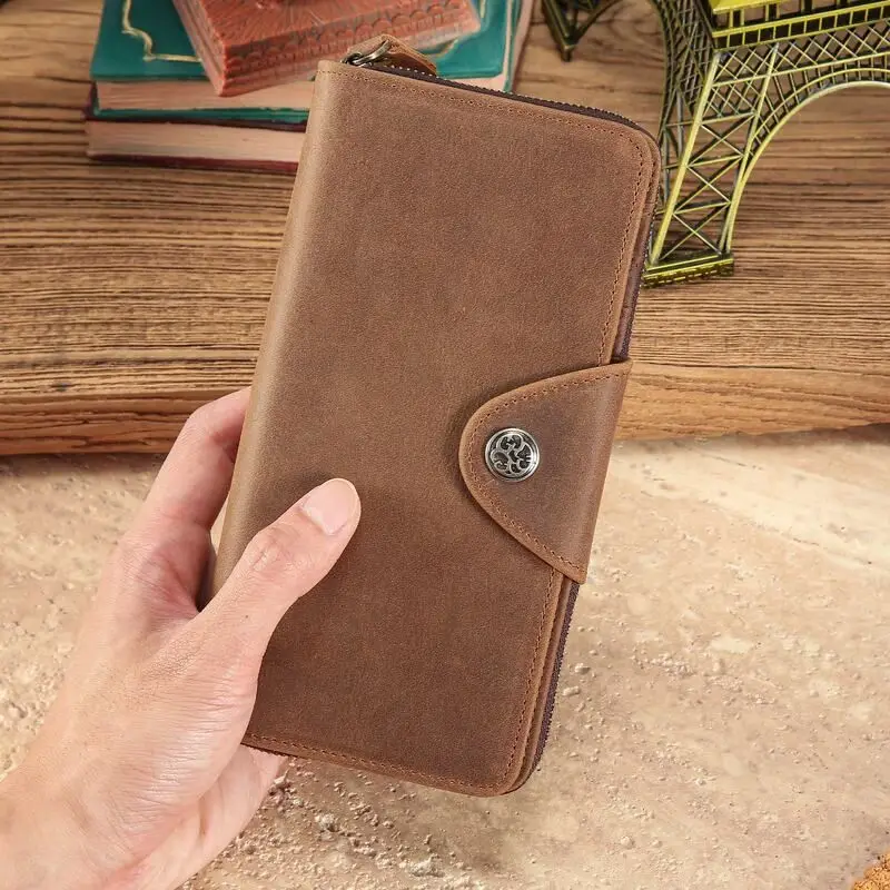 new-vintage-top-layer-cowhide-long-wallet-genuine-leather-men's-money-clip-credit-card-storage-bag-zipper-handbag