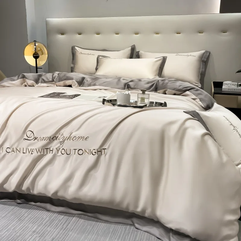 

Summer ice silk four-piece set, silky smooth naked sleeping quilt cover, light luxury premium bed four-piece set
