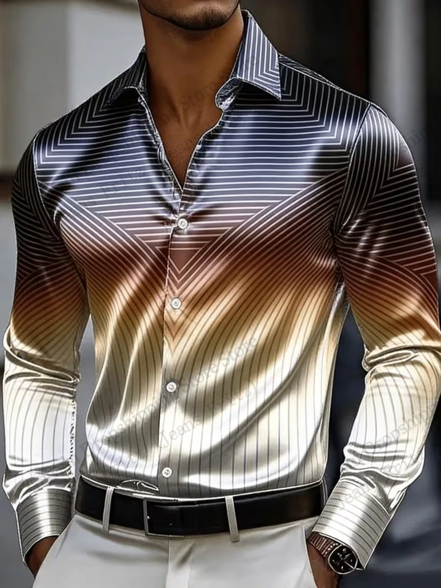 Op Art Gradient Vertical Long Sleeve Shirt Stripe Geometric 3d Print Hawaiian Shirt Men Women Fashion Formal Blouse Men Clothing