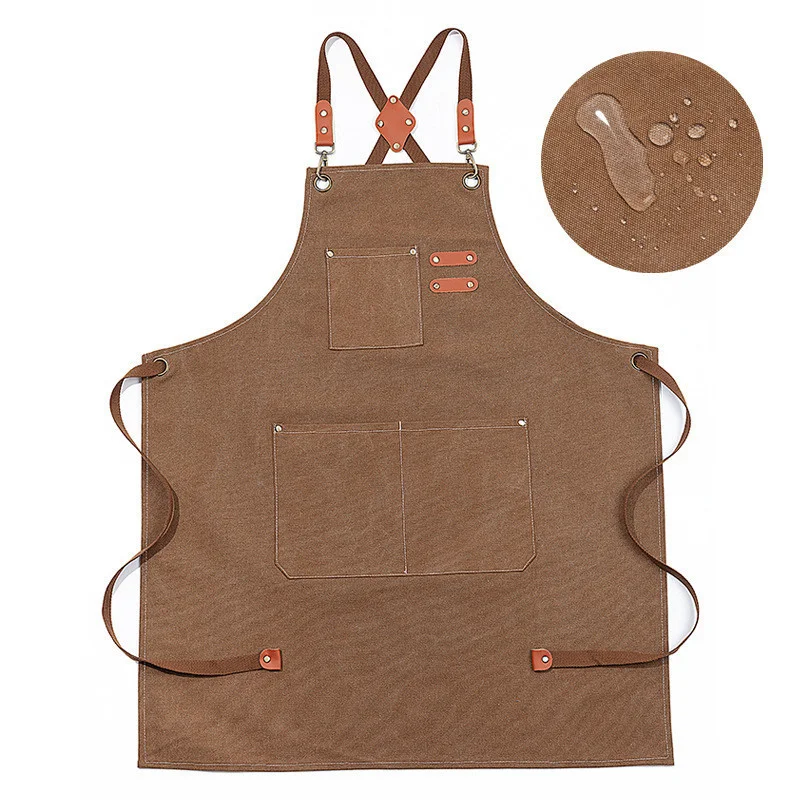 Chef Cotton Canvas Apron For Men Women with Pockets Water Repellent Apron Cross Back Design-Comfortable Apron For Cooking BBQ ﻿