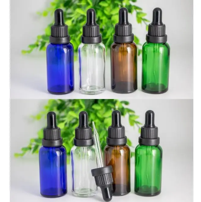 

30ml Amber Clear Blue Green Glass Dropper Bottles Empty 30ml Bottle With Plastic Head Cap Eye Drop Packing Bottle SN1279