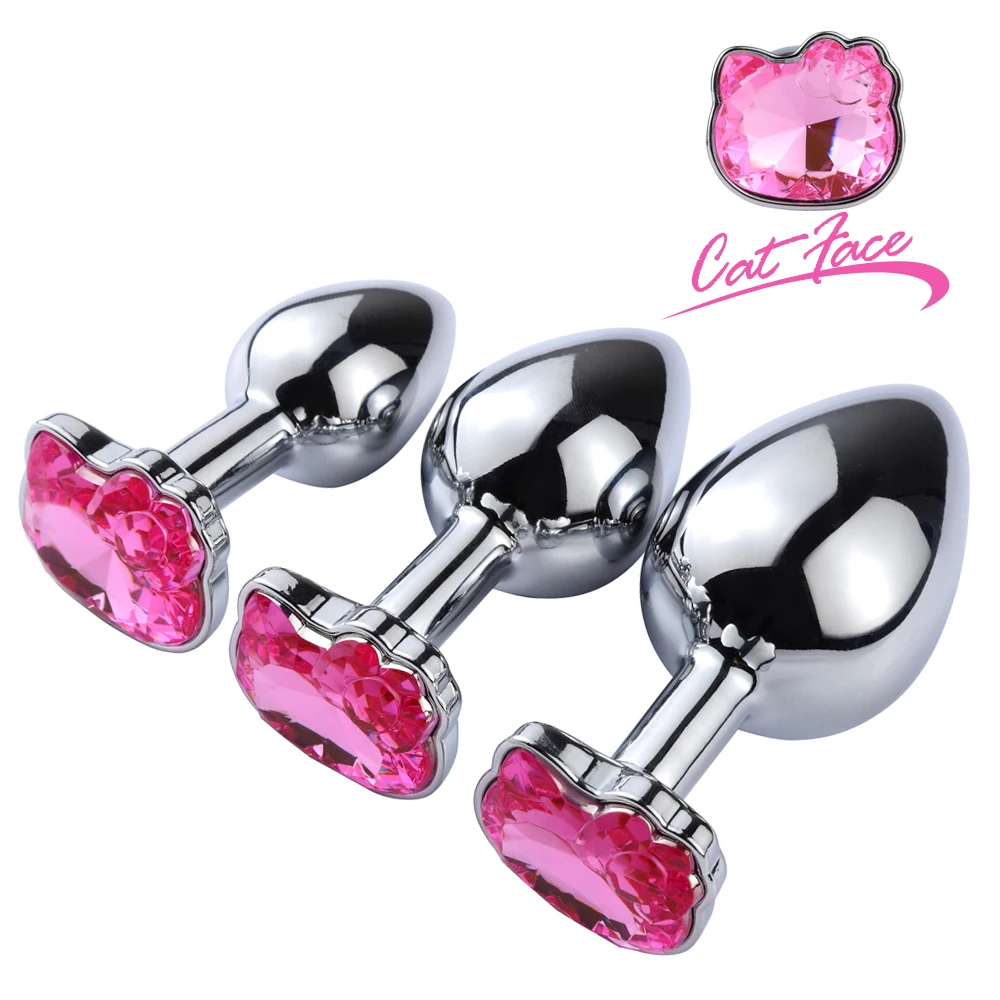 Stainless Cat Face Jewel Base Anal Plug Holle Kitty Cat Butt Plug Metal Prostate Massager Anus Stimulator Dildos Adult Sex Toys