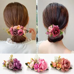 Hair Combs Simulation Flower Hairpins Back Of Head Decoration Party Wedding Rattan Floral Hairpin Lady Fashion Hair Accessories