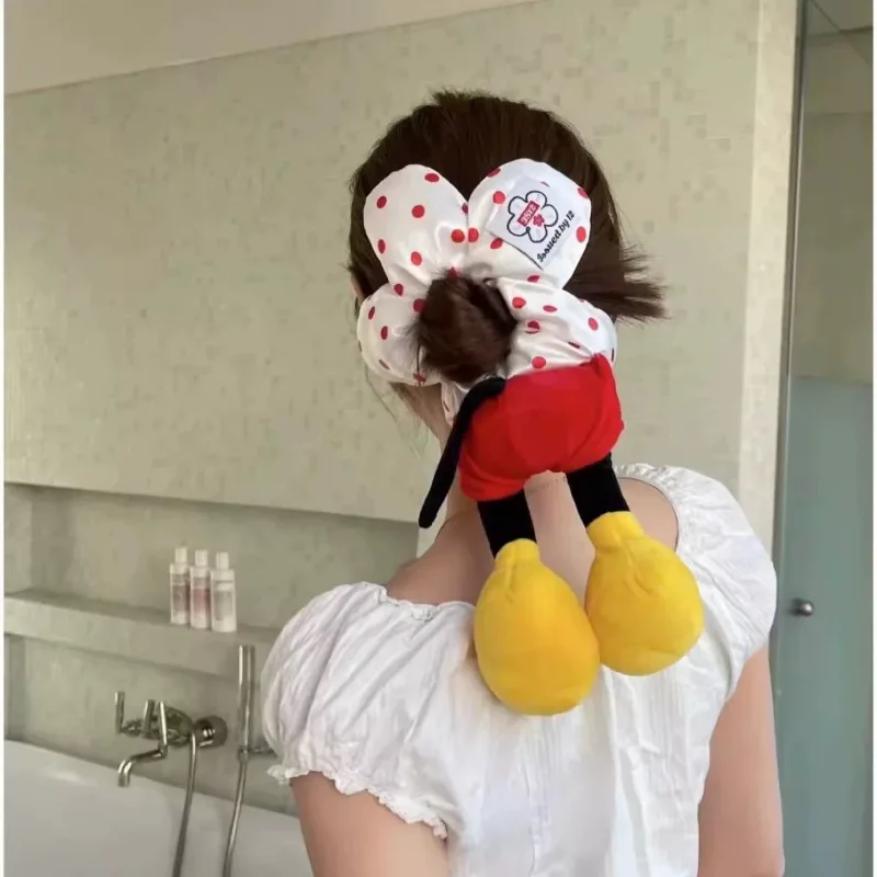 Disney Topolino carino moda peluche fascia per capelli femminile cartone animato bambola a pois Topolino semplice corda per capelli versatile