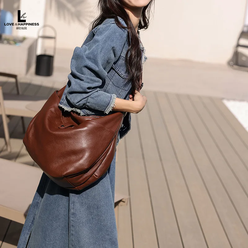 2024 High Quality Genuine Leather Women Crossbody Hobo Bag Vintage Cowhide Female Shoulder Messenger Stone Pattern Laides Purse