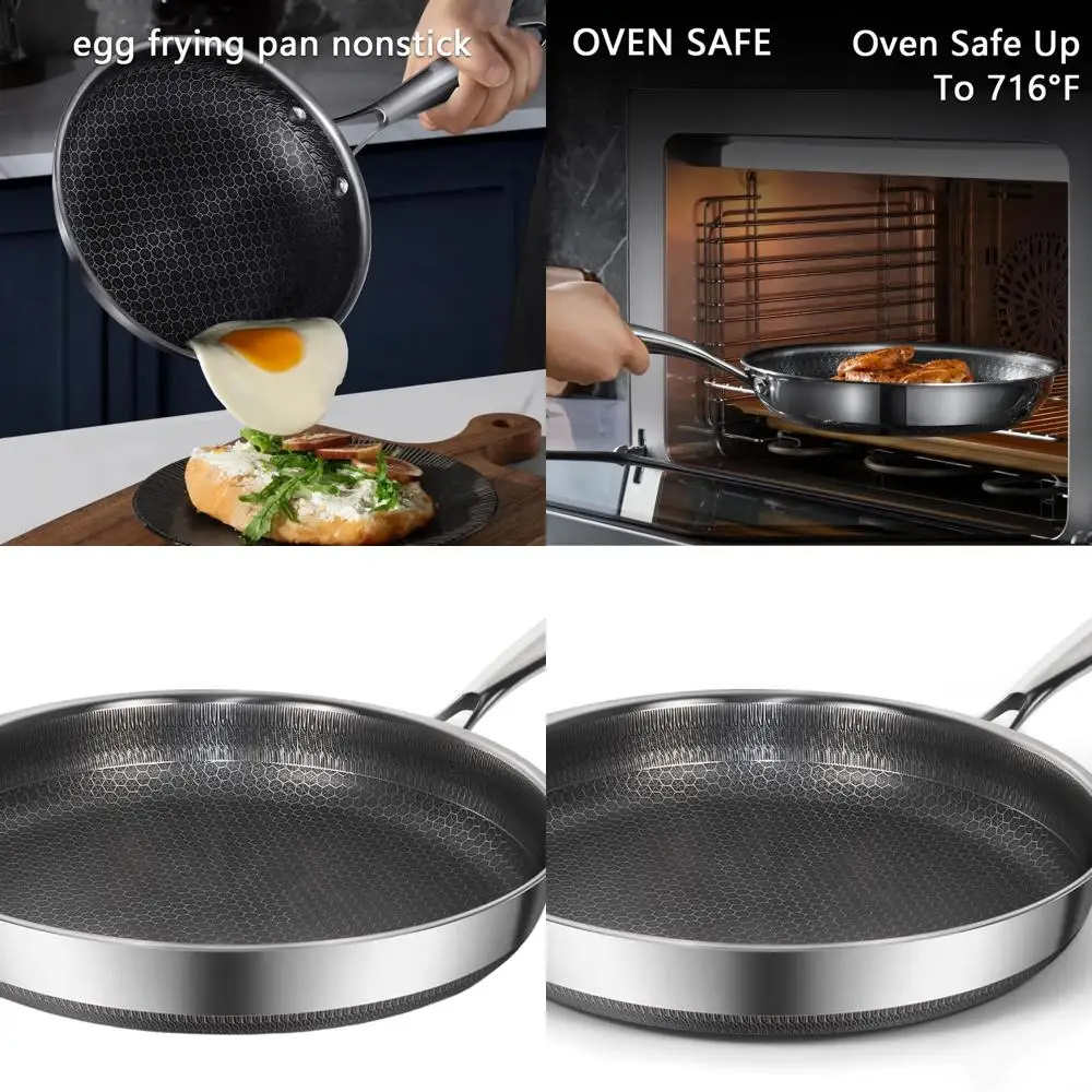 

Сковорода из нержавеющей стали с антипригарным покрытием 12,4, без PFOA, крутая ручка, подходит для всех варочных панелей, легко чистится