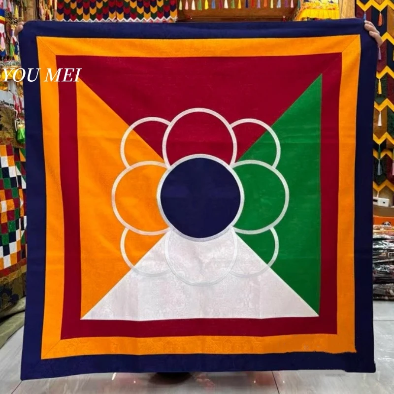 Tibetan-Style Tablecloth Mat,Thick Fabric Jacquard Embroidery Tablecloth,1 m Woven in Five Colors Sacred Artifact Altar Mat