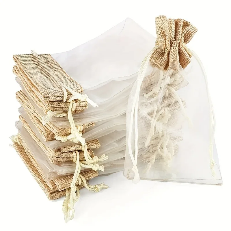

30 упаковок элегантных сумок из мешковины из органзы на шнурке для ювелирных изделий, конфет, подарков, вечерние сетчатые мешочки, сувениры, свадьбы, дня рождения