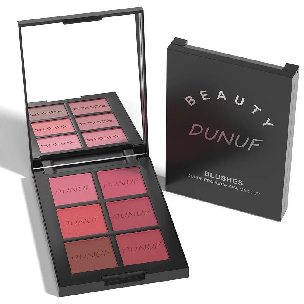 Paleta de colorete en polvo de flujo de aire de larga duración, 6 colores, resaltador brillante mate, bronceador, alto pigmento, juego de maquillaje de contorno resistente al agua