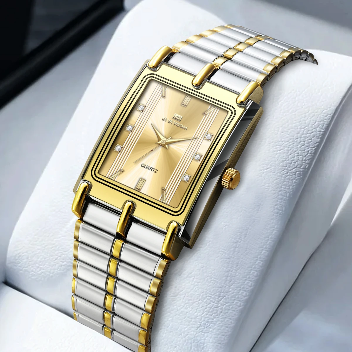 VA VA VOOM Luxury Diamond Business Mens Watch 30mm Gold Black Rectangular Stainless Steel Waterproof Quartz Movement Men Watches