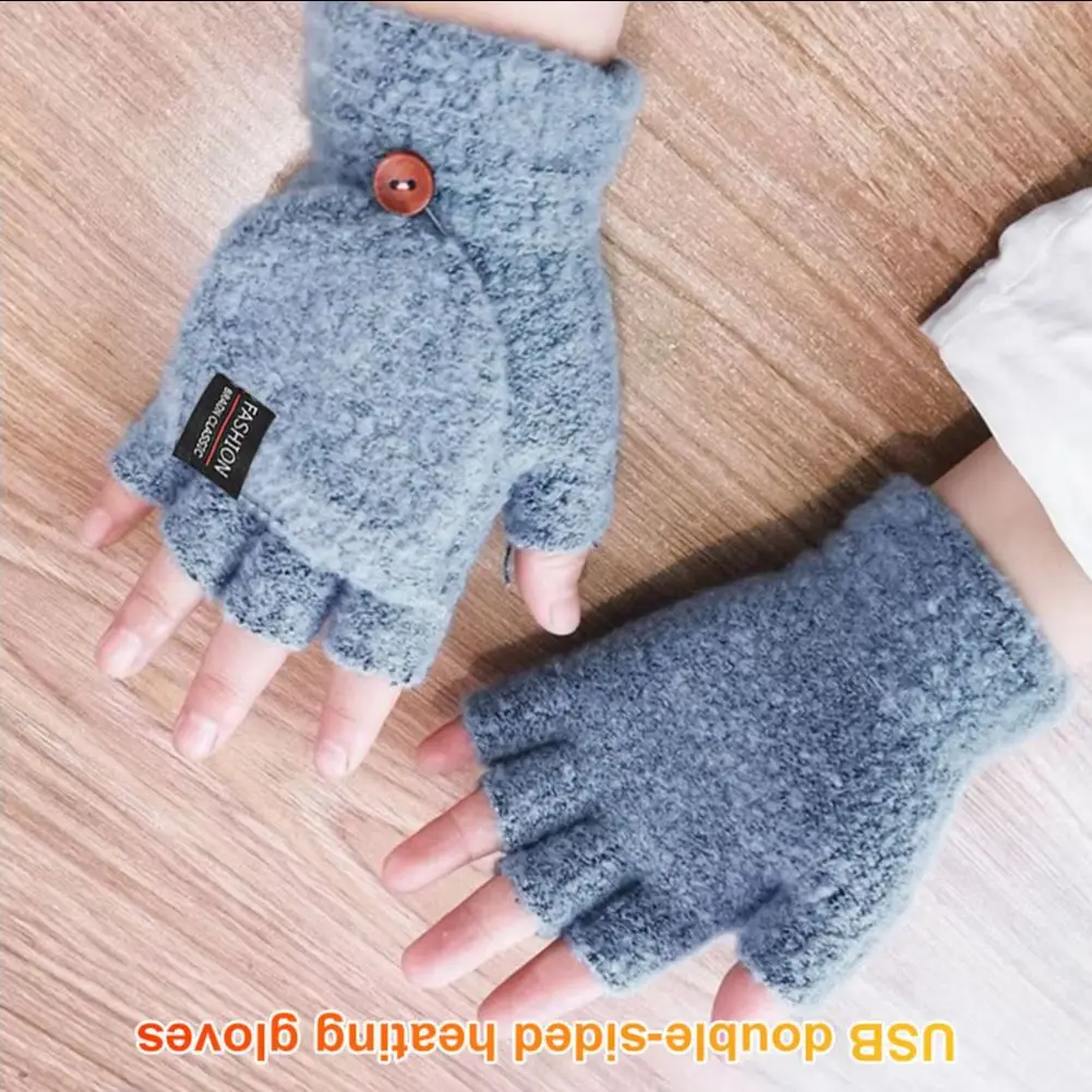 قفازات تسخين على الوجهين قابلة للغسل وقابلة لإعادة الشحن قفازات دافئة كاملة نصف إصبع أدفأ بدون أصابع لتدفئة اليدين للمشي في الهواء الطلق #1