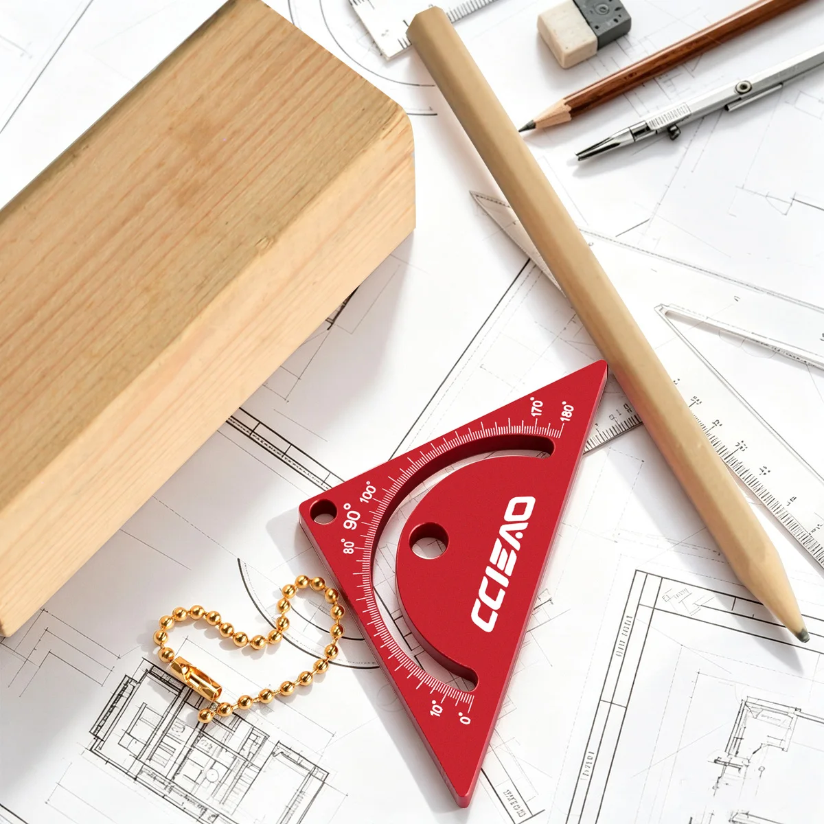 Triangle Ruler Pendant With Multi Angle Scale, Woodworking Aluminum Alloy Precision Portable Hand Tool Marking Ruler Angle Ruler