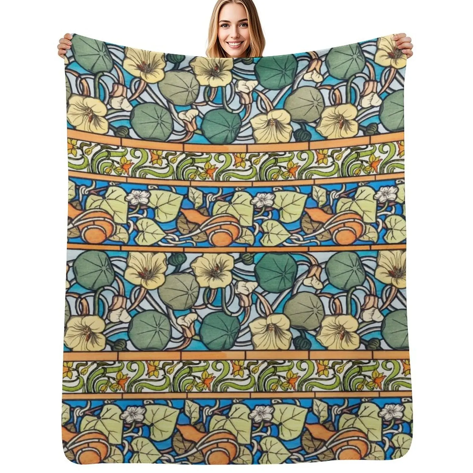 Art Deco Botanical Stripes by Maurice Pillard Verneuil Throw Blanket Softest Plaid Beach Heavy anime Blankets