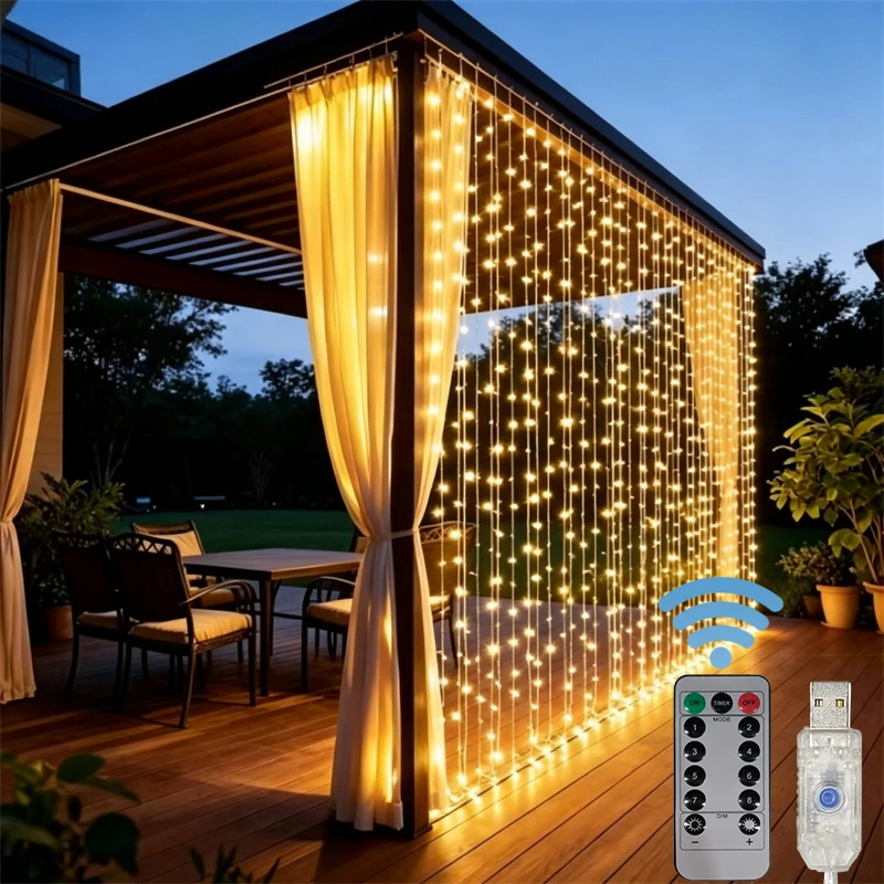 8 Modes Curtain LED Lights String USB Powered With Remote Control Fairy Lights Wedding Party Christmas Halloween Decorations