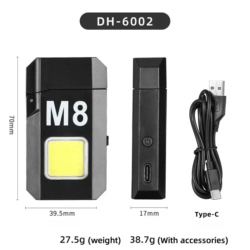 New Arc Lighter Windproof COB Lighting Type-c Rechargeable Outdoor Multi Functional Lighter Flashlight Keychain Smoking Tool