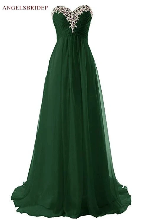 ANGELSBRIDEP Sweetheart Bridesmaid Dresses Vestido Da Dama De Honra Beading Crystal Chiffon Long Evening Party Gowns HOT