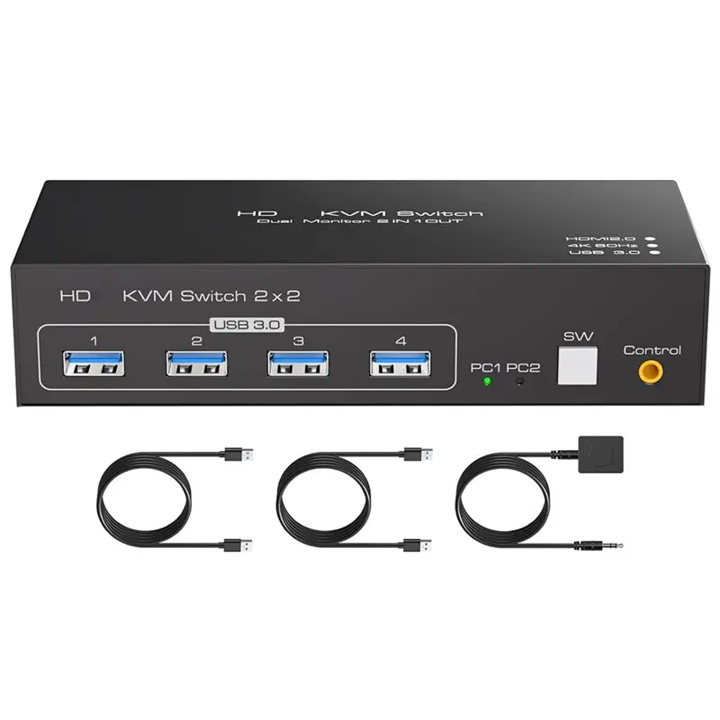 B04B--Compatible KVM Switch 2 Monitors 2 Computers 4K60hz For Dual Monitor KVM Switches For Laptop For Dual PC Share US US P