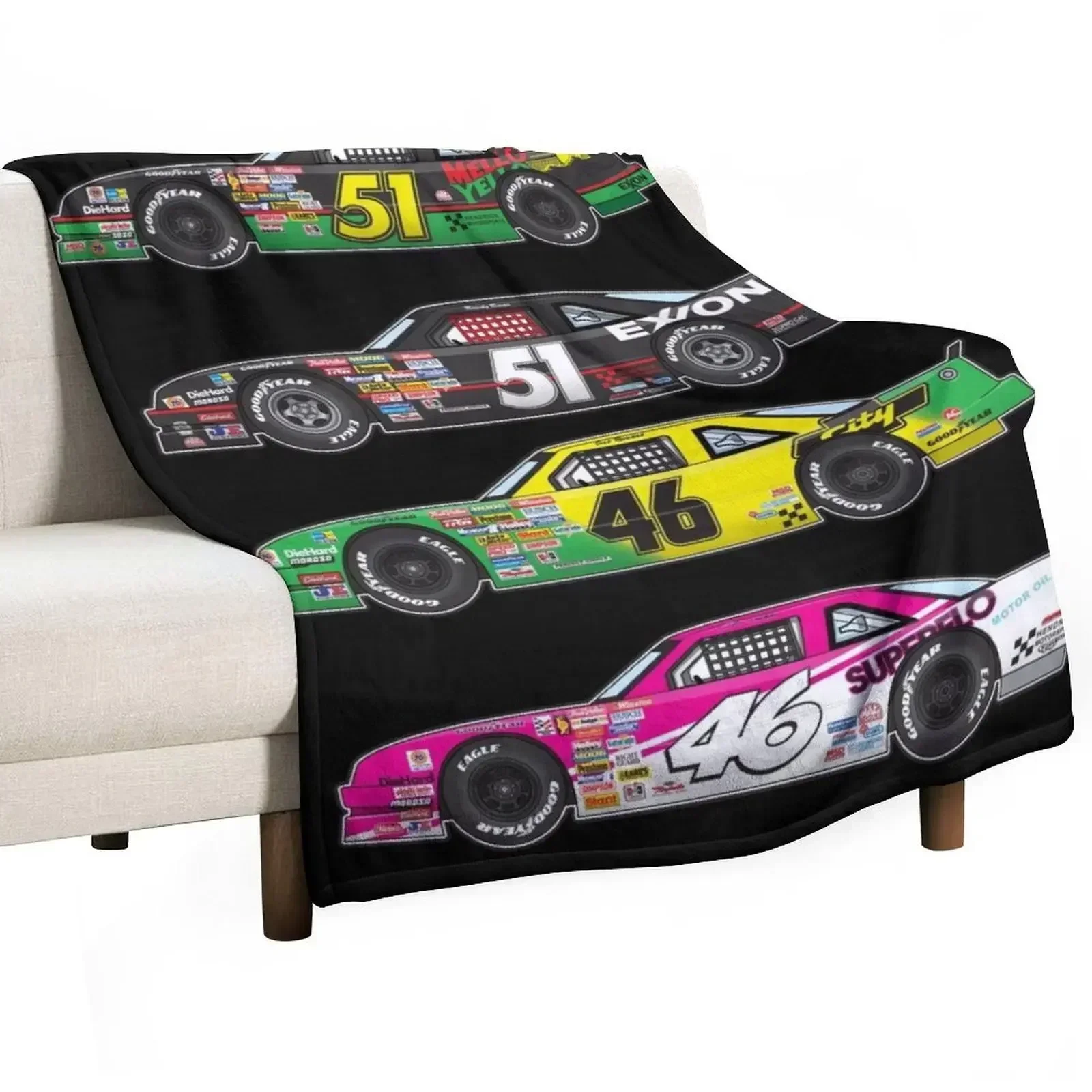 Days of Thunder Car Collection Illustration, Cole Trickle, Rowdy Burns Throw Blanket Personalized Gift Thermal Blankets