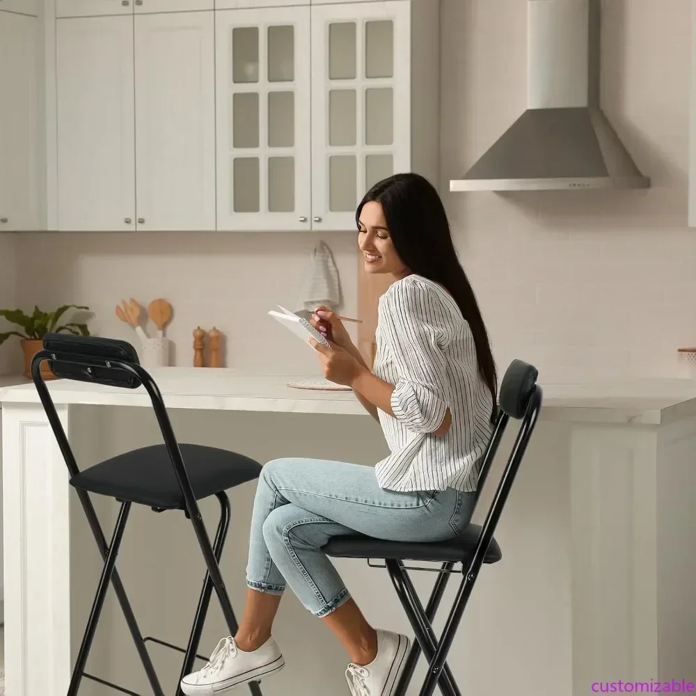 

Hot-sellingCustomizable 2 Pcs Folding Bar Stool with Backrest, Tall Foldable Stool Chair Portable High Folding Bar Chair Counter