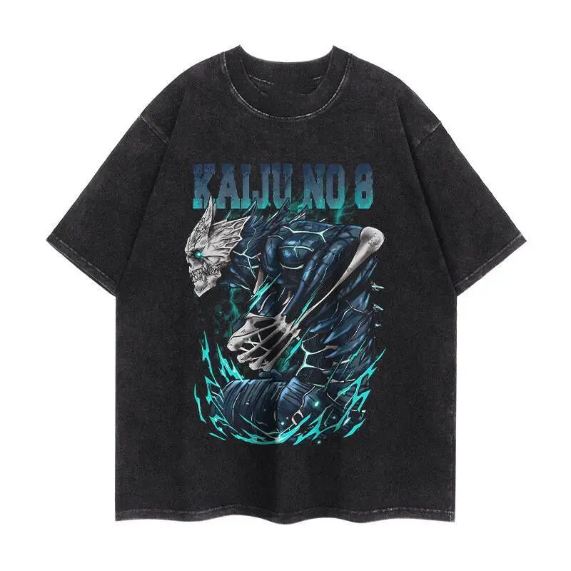 KAIJU NO.8 تي شيرت Kaiju No.8 Hibino Kafka الطرفية تي شيرت تي شيرتات قصيرة الاكمام خمر غسلها غسلها القطن يا طوق المحملة