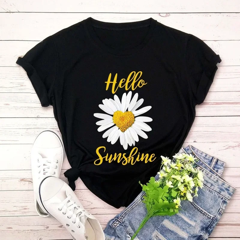 

Hello Sunshine Letter Print Women T Shirt Short Sleeve O Neck Loose Women Tshirt Ladies Tee Shirt Tops Clothes Camisetas Mujer