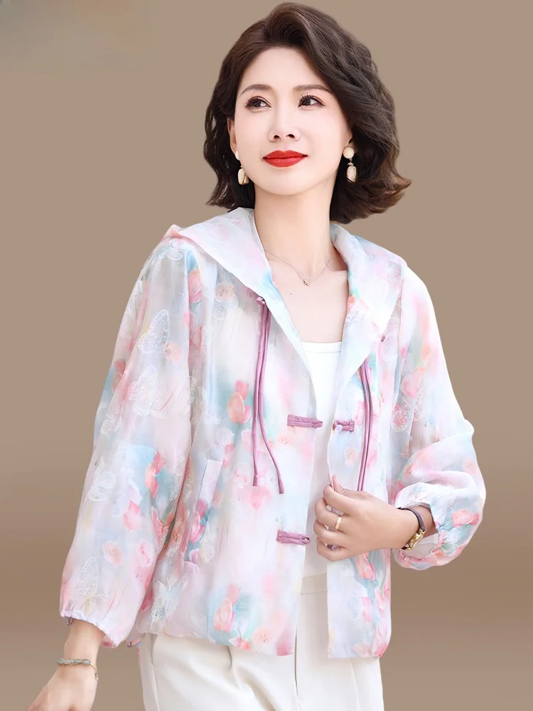 

New Chinese Sle Spring Outfit Sun Protection Jaet Trendy Windbreaker Mid-aged Women's Faionable Cardigan ort Length