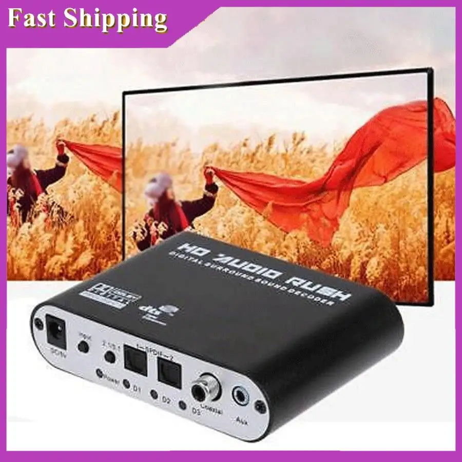 ABRI-Digital To Analog 5.1 Channel Stereo Audio Converter Optical SPDIF Coaxial AUX 3.5Mm Sound Decoder Amplifier-EU Plug