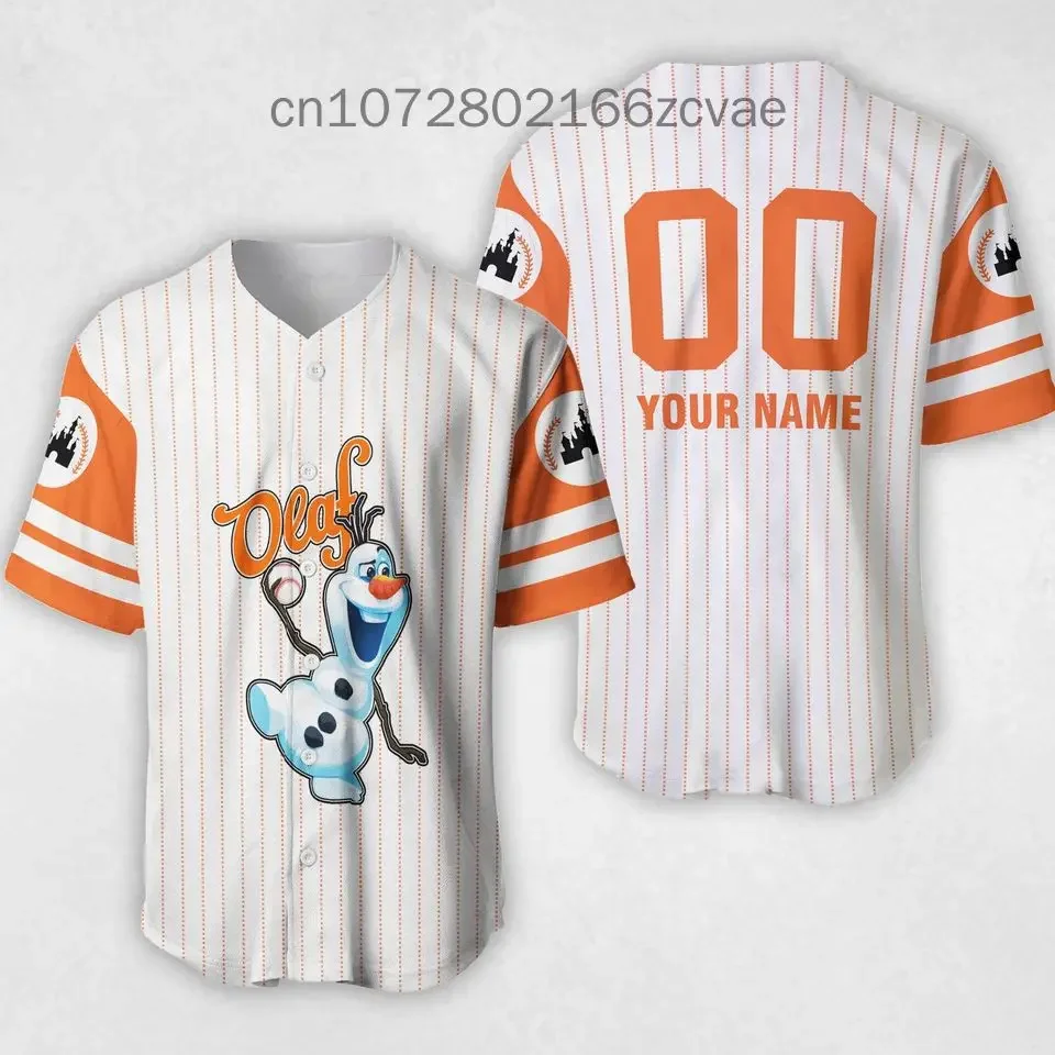 Men and Women Olaf Frozen Baseball Jersey Short Sleeve Jersey Custom Name Disney Casual Sports Shirt