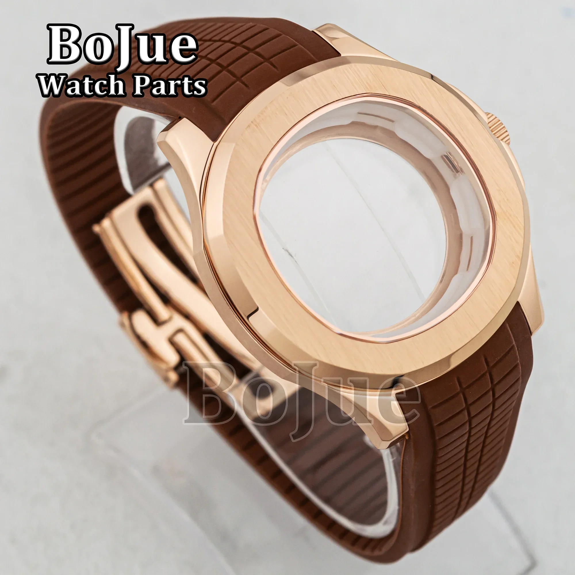 42mm Rose Gold Watch Case Sapphire Glass Crystal Rubber Strap fit Mod AQUANAUT Nautilus NH35 NH36 movement 32mm Dial Men Parts