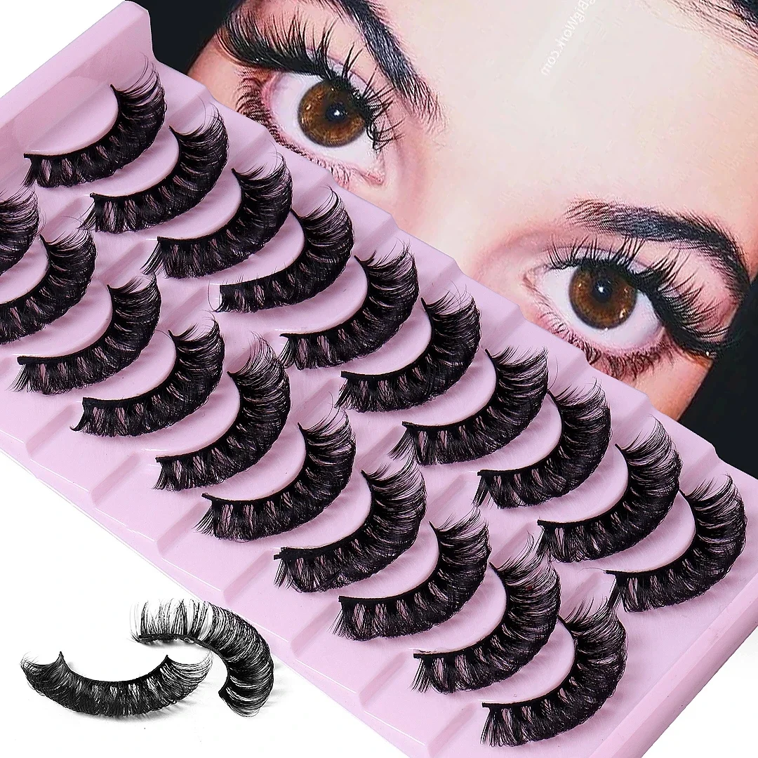 10 คู่ DD Curl Lashes รัสเซีย Strip Lashes 3D Mink ขนตาธรรมชาติยาว Reusable Fluffy eyelashes Extensions