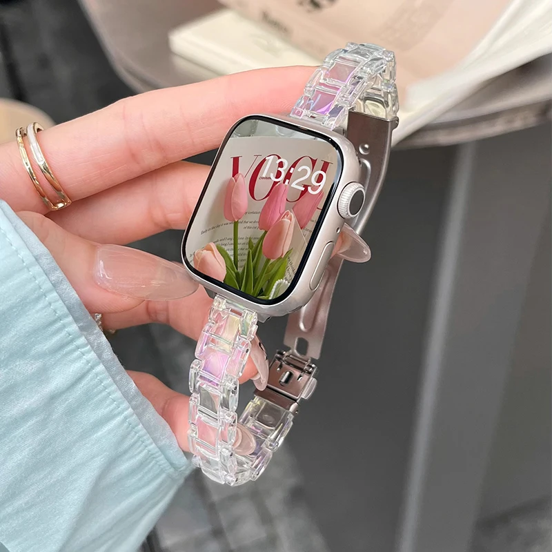 Slim Transparent Laser Strap for Apple Watch Band 44mm 46 42 49 45 41 38 40mm Women Bracelet iWatch Serie12 11 10 9 8 7 SE 6 5 4