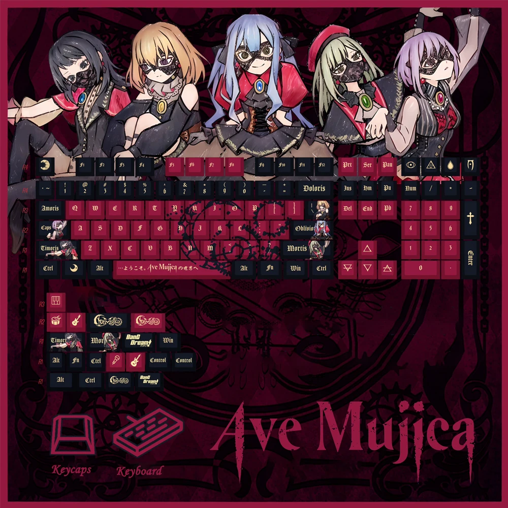 AveMujica Theme Keycaps BanG Dream Game MyGO Keycap PBT Five-sided Sublimation Cherry Profile Caps For Wired Mechanical Keyboard