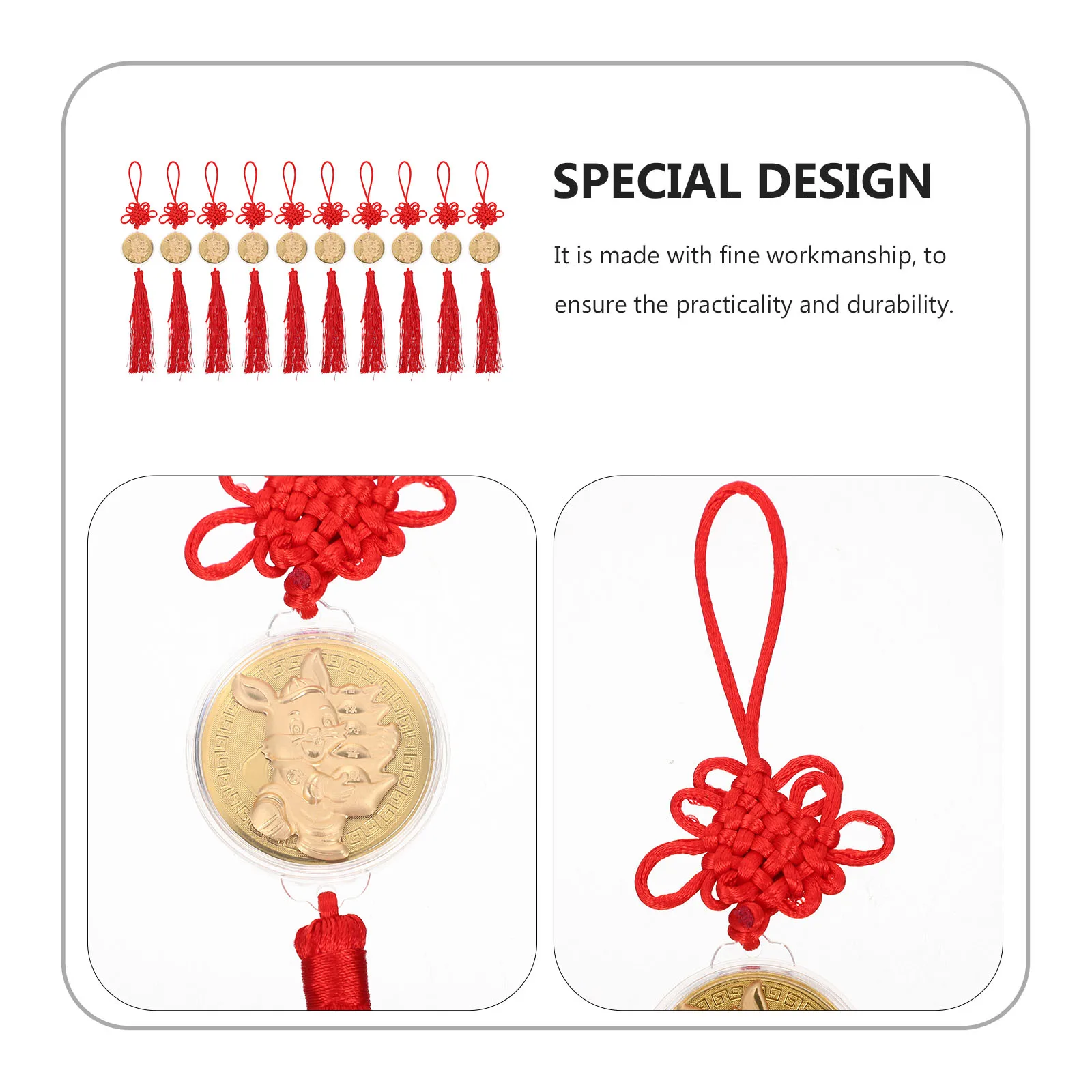 

10pcs Gold Rabbit Hanging Ornament Chinese Knot Pendant For Car Wall Door Decor Lucky Coin New Year Decoration Zodiac Rabbit