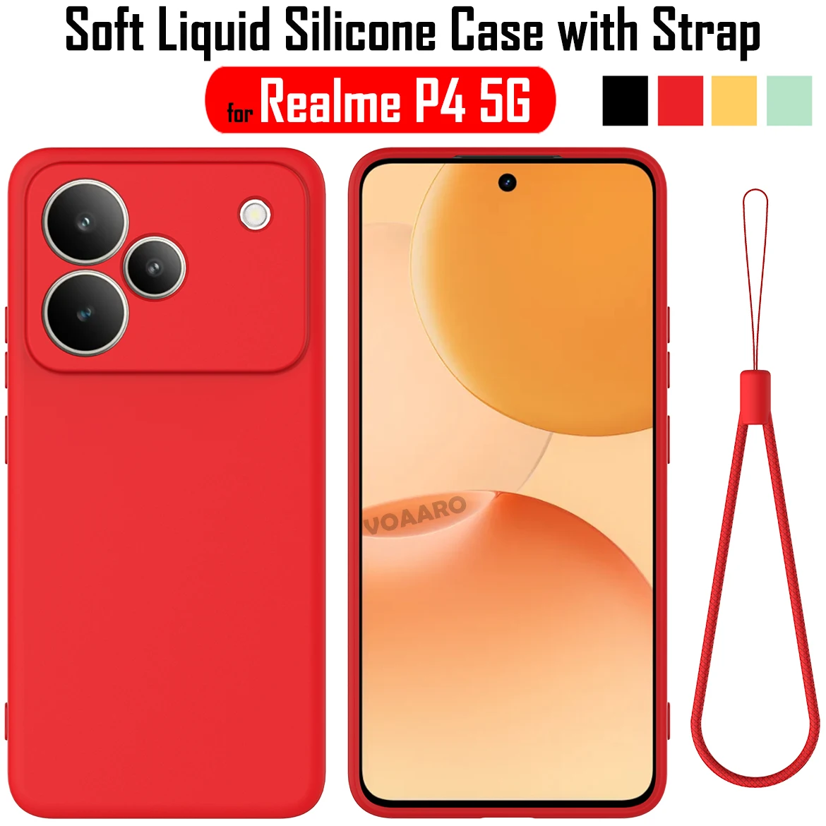 

Полностью защитный противоударный чехол для Realme P4 5G, чехол для OPPO Realme P4 5G, мягкая жидкая силиконовая задняя крышка с ремешком