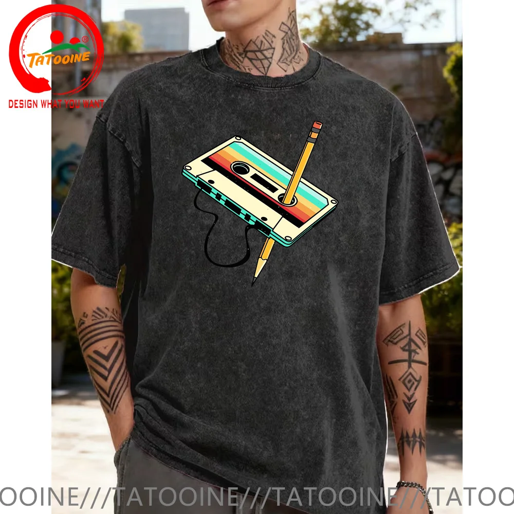 

Retro Men's High Quality Tee Shirt Man Fashion Clothing Never Forget Cassette Funny Printed T-Shirt Casual Vintage Cotton Tshirt