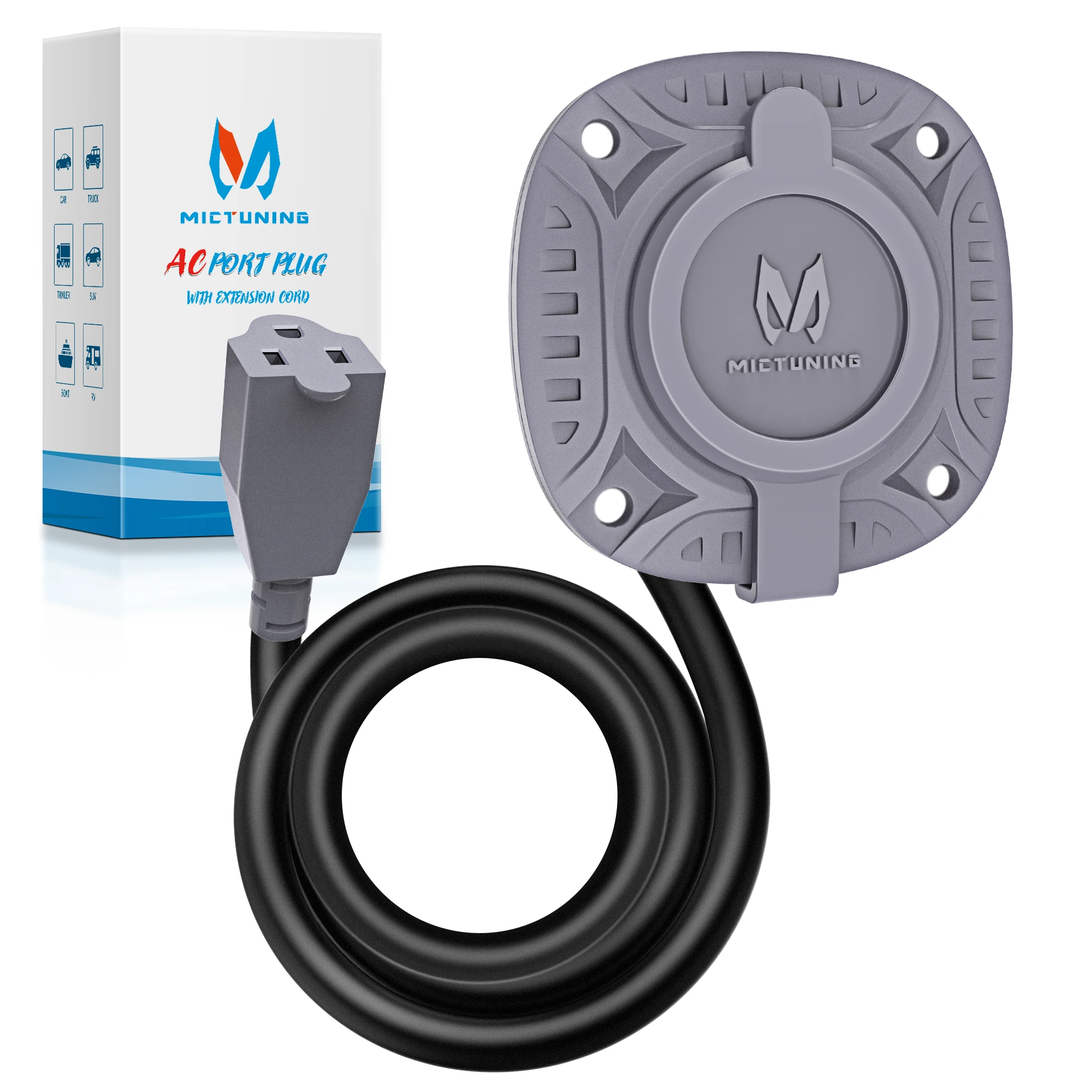MICTUNING Heavy Duty Gray Extension Cord Waterproof AC Port Plug with 20