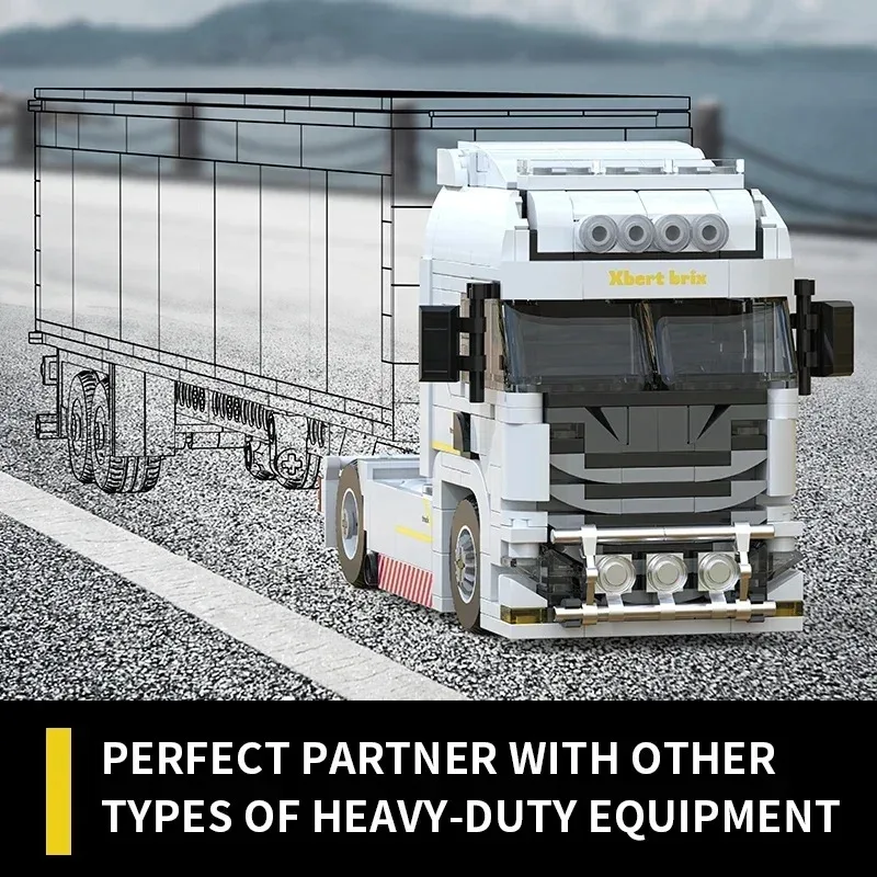 421 sztuk europejska głowica ciężarówki klocki łączone kontener przyczepa Model cegły edukacyjne DIY zabawki na prezenty dla dzieci